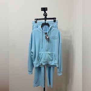 Von Dutch Sky Blue Velour Tracksuit Lounge Set